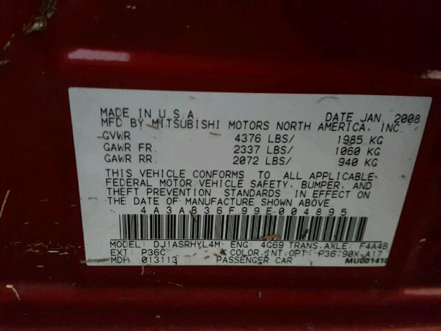 4A3AB36F99E004895 - 2009 MITSUBISHI GALANT RED photo 10