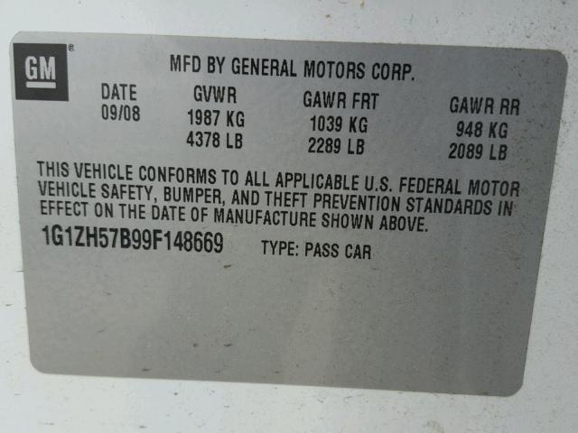 1G1ZH57B99F148669 - 2009 CHEVROLET MALIBU 1LT 白色 照片 10