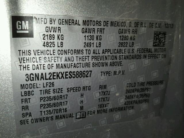 3GNAL2EKXES588627 - 2014 CHEVROLET CAPTIVA LS 银色 照片 10