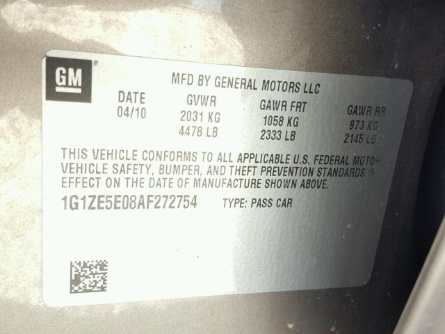 1G1ZE5E08AF272754 - 2010 CHEVROLET MALIBU LTZ 棕色 照片 10