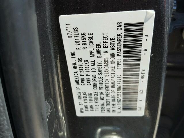 1HGCP2F67BA147270 - 2011 HONDA ACCORD GRAY photo 10