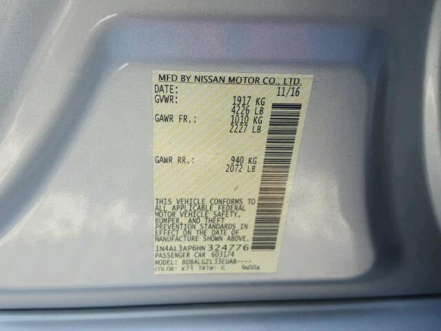 1N4AL3AP6HN324776 - 2017 NISSAN ALTIMA 2.5 SILVER photo 10