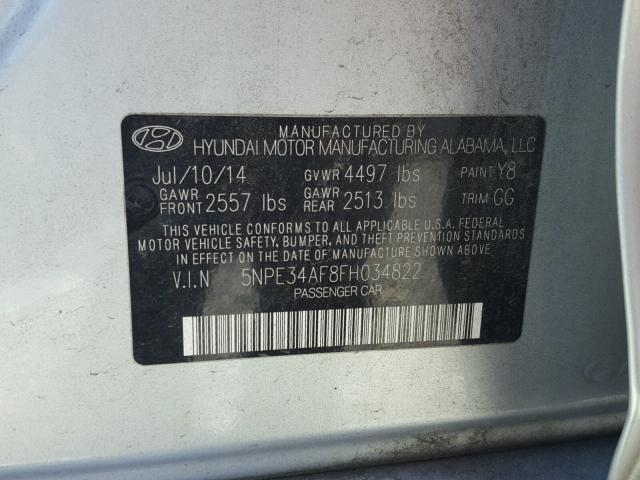 5NPE34AF8FH034822 - 2015 HYUNDAI SONATA SPO SILVER photo 10