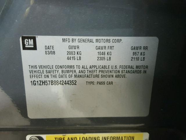 1G1ZH57B884244352 - 2008 CHEVROLET MALIBU 1LT GRAY photo 10