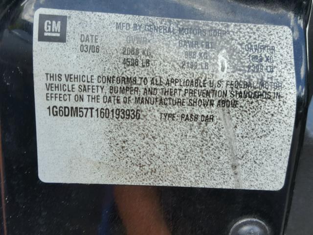 1G6DM57T160193936 - 2006 CADILLAC CTS BLACK photo 10