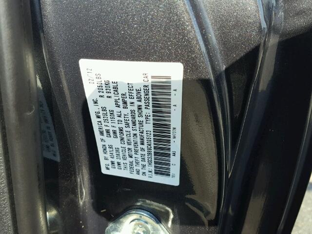 1HGCS2B89CA005123 - 2012 HONDA ACCORD GRAY photo 10