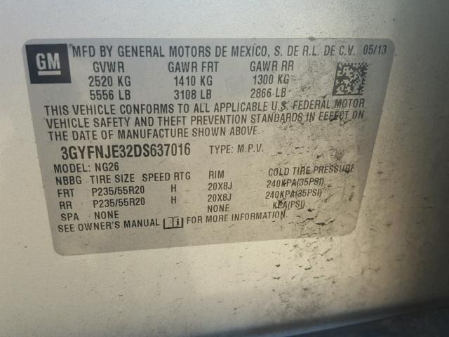 3GYFNJE32DS637016 - 2013 CADILLAC SRX PREMIU SILVER photo 10