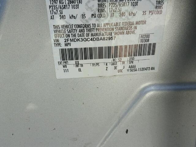 2FMDK3GC4DBA82957 - 2013 FORD EDGE Сріблястий фото 10