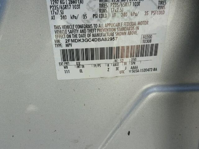 2FMDK3GC4DBA82957 - 2013 FORD EDGE SILVER photo 10