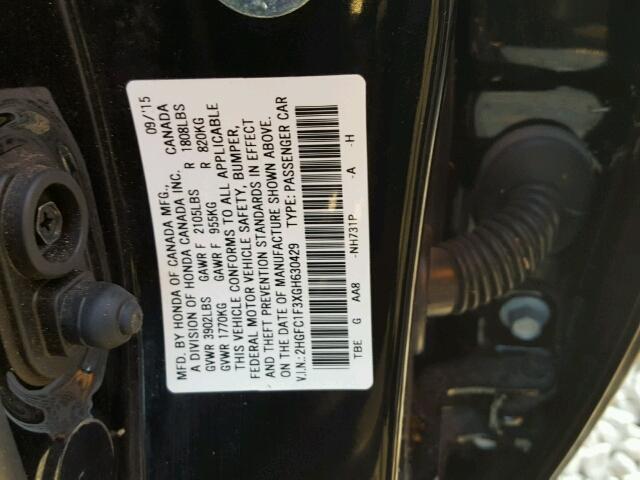 2HGFC1F3XGH630429 - 2016 HONDA CIVIC BLACK photo 10