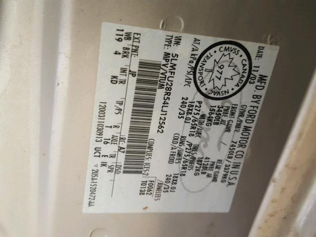 5LMFU28R54LJ12562 - 2004 LINCOLN NAVIGATOR ვერცხლისფერი ფოტო 10