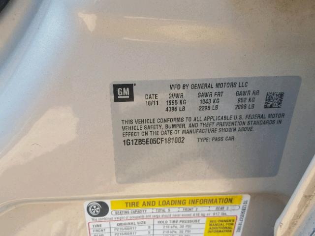 1G1ZB5E05CF181002 - 2012 CHEVROLET MALIBU LS TAN photo 10