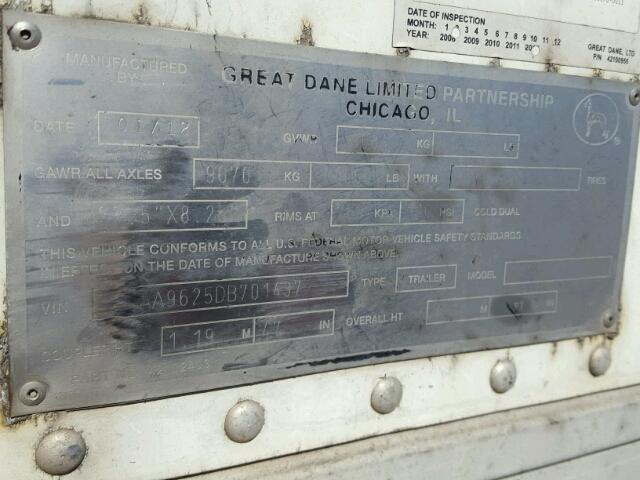 1GRAA9625DB701437 - 2013 GREAT DANE TRAILER TRAILER WHITE photo 10