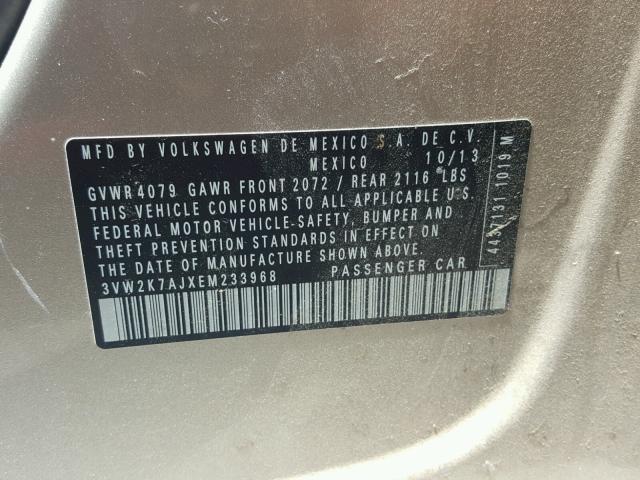 3VW2K7AJXEM233968 - 2014 VOLKSWAGEN JETTA BASE 米色 照片 10