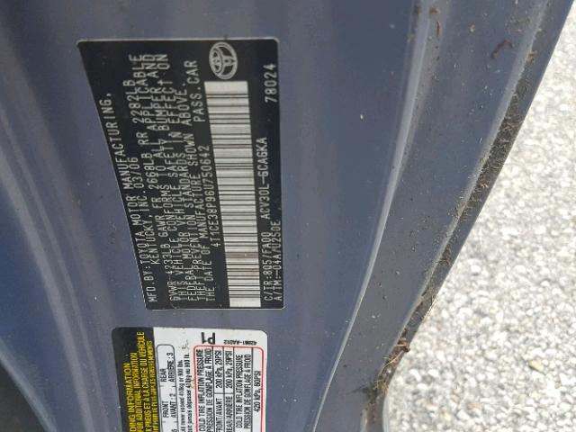 4T1CE38P96U750642 - 2006 TOYOTA CAMRY SOLA BLUE photo 10