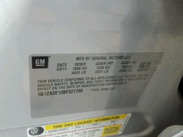 1G1ZA5E10BF321788 - 2011 CHEVROLET MALIBU LS Gümüş foto 10