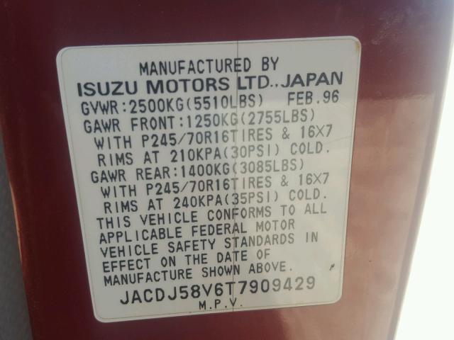 JACDJ58V6T7909429 - 1996 ISUZU TROOPER S MAROON photo 10