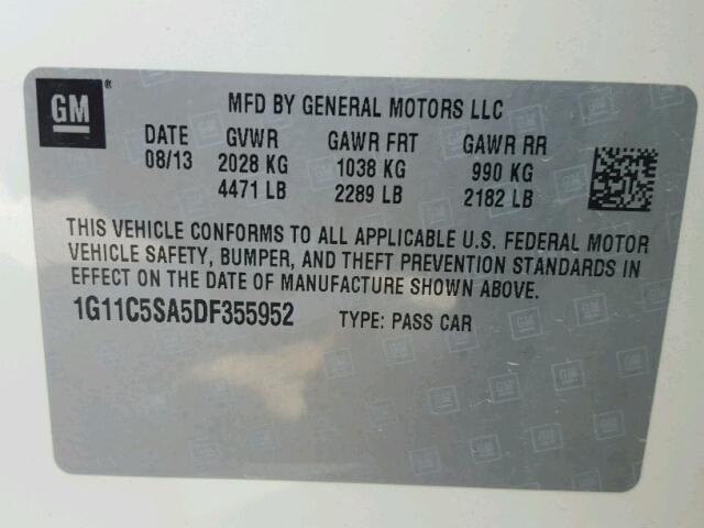1G11C5SA5DF355952 - 2013 CHEVROLET MALIBU 1LT თეთრი ფოტო 10