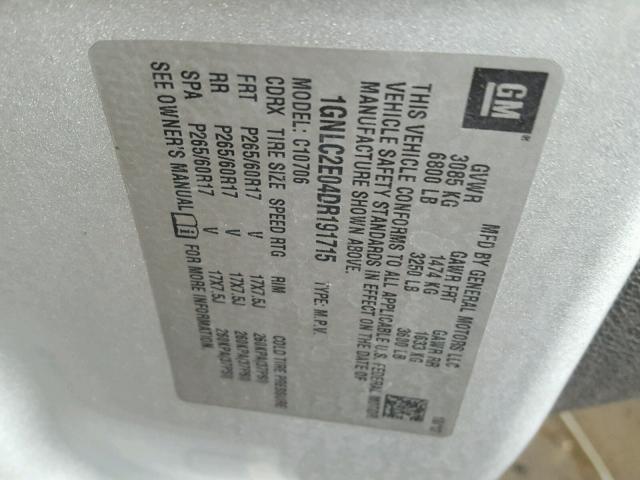 1GNLC2E04DR191715 - 2013 CHEVROLET TAHOE SILVER photo 10