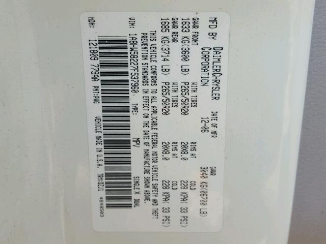 1A8HW58227F537960 - 2007 CHRYSLER ASPEN LIMI WHITE photo 10