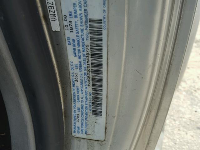 3VWCB21CX1M435776 - 2001 VOLKSWAGEN NEW BEETLE ვერცხლისფერი ფოტო 10