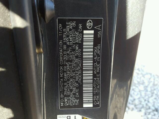 JTKDE3B75A0311979 - 2010 TOYOTA SCION TC 灰色 照片 10