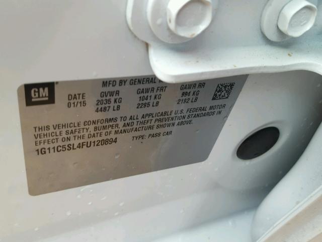 1G11C5SL4FU120894 - 2015 CHEVROLET MALIBU 1LT 白色 照片 10