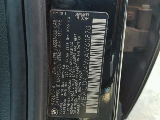 WBACD4324WAV60870 - 1998 BMW 328 I AUTO BLACK photo 10