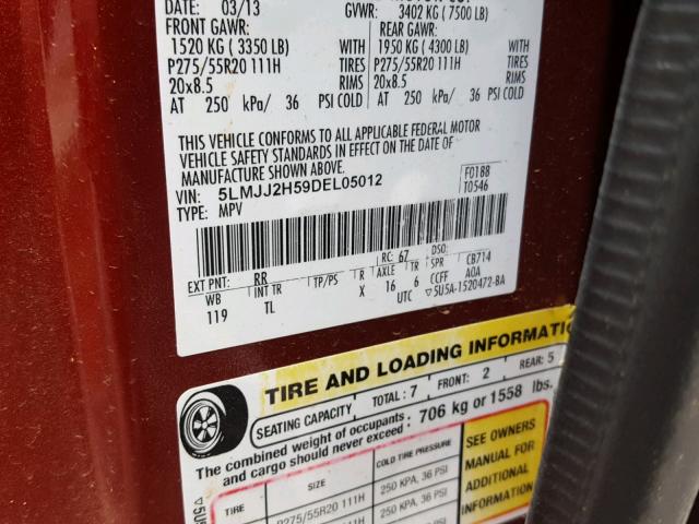 5LMJJ2H59DEL05012 - 2013 LINCOLN NAVIGATOR წითელი ფოტო 10
