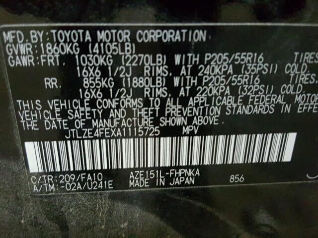 JTLZE4FEXA1115725 - 2010 TOYOTA SCION XB Schwarz Foto 10