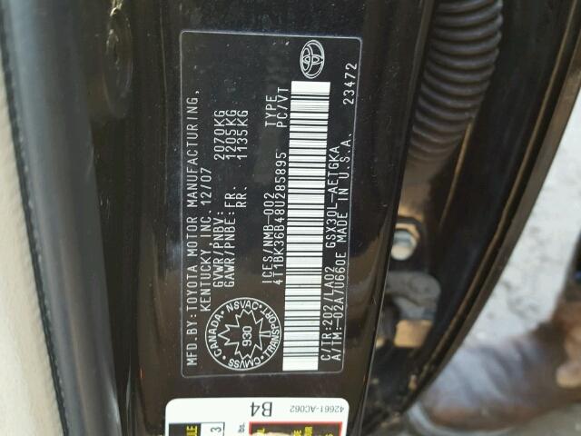 4T1BK36B48U285895 - 2008 TOYOTA AVALON XL BLACK photo 10