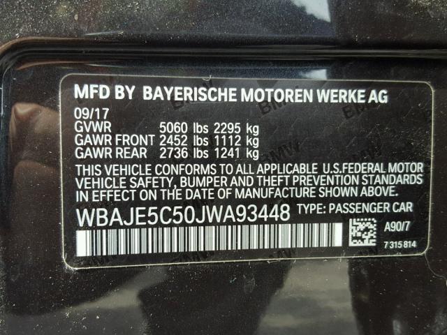 WBAJE5C50JWA93448 - 2018 BMW 540 I GRAY photo 10