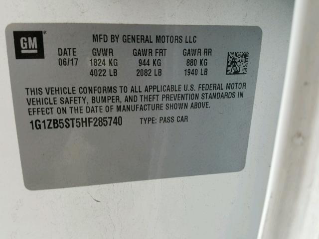 1G1ZB5ST5HF285740 - 2017 CHEVROLET MALIBU LS თეთრი ფოტო 10