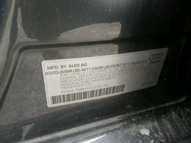 WAULT68E43A329755 - 2003 AUDI A4 3.0 QUA GRAY photo 10