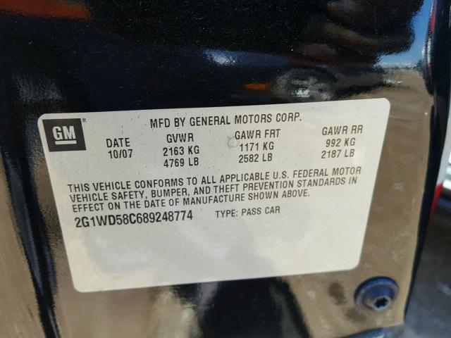 2G1WD58C689248774 - 2008 CHEVROLET IMPALA SUP 黑色 照片 10