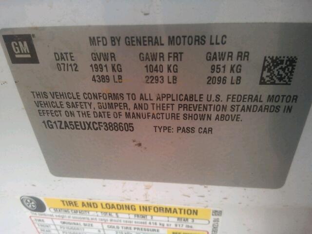 1G1ZA5EUXCF388605 - 2012 CHEVROLET MALIBU LS 白色 照片 10