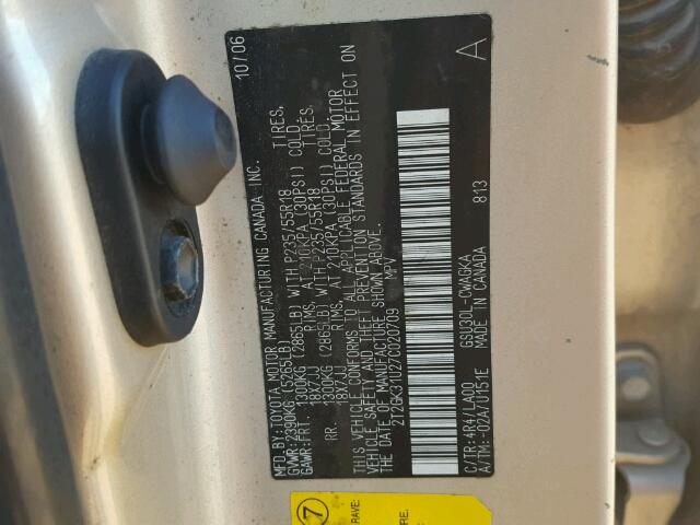 2T2GK31U27C020709 - 2007 LEXUS RX 350 GOLD photo 10