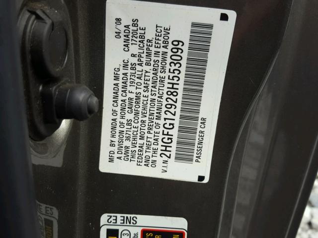 2HGFG12928H553099 - 2008 HONDA CIVIC EXL Boz foto 10