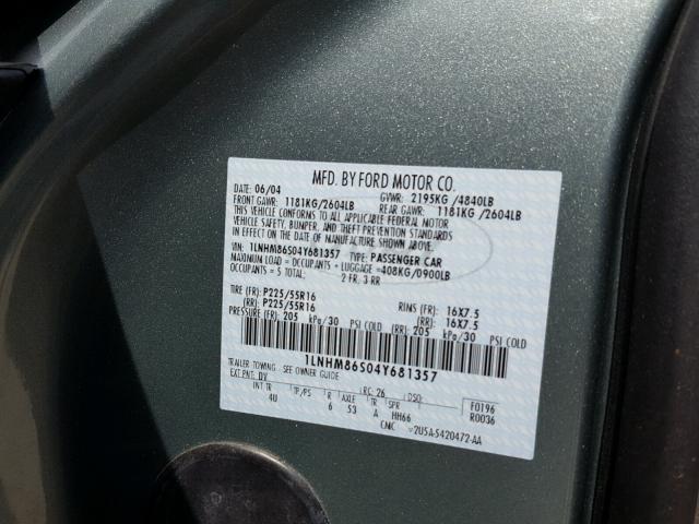 1LNHM86S04Y681357 - 2004 LINCOLN LS 绿色 照片 10