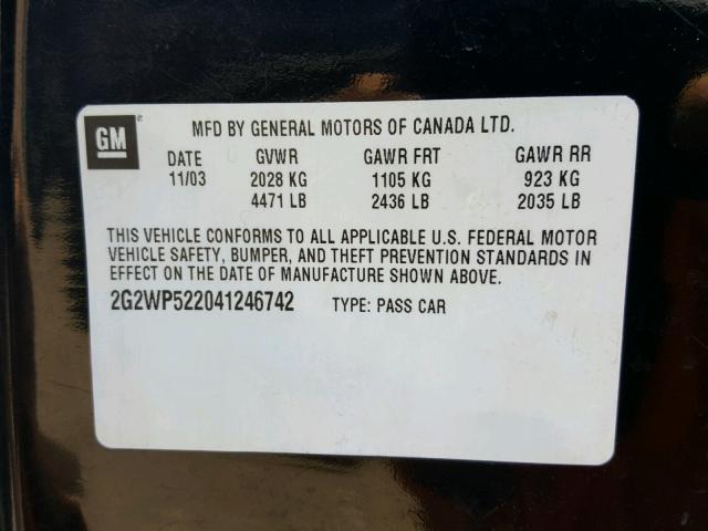 2G2WP522041246742 - 2004 PONTIAC GRAND PRIX BLACK photo 10