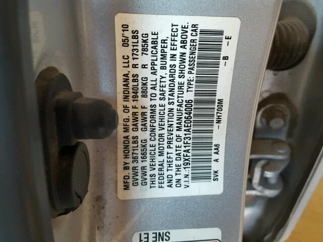 19XFA1F31AE064006 - 2010 HONDA CIVIC VP SILVER photo 10