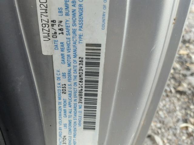 3VWBB61C8WM034382 - 1998 VOLKSWAGEN NEW BEETLE 银色 照片 10