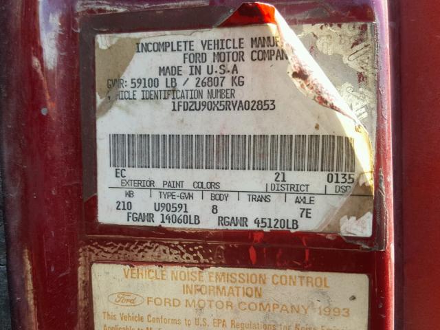 1FDZU90X5RVA02853 - 1994 FORD L-SERIES L RED photo 10