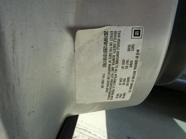 2G1WW12E619181760 - 2001 CHEVROLET MONTE CARL ვერცხლისფერი ფოტო 10