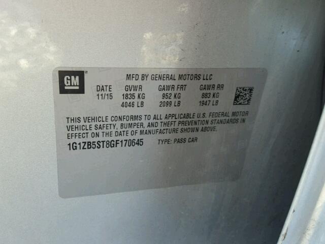 1G1ZB5ST8GF170645 - 2016 CHEVROLET MALIBU LS 银色 照片 10