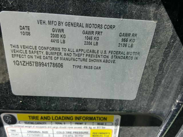 1G1ZH57B994178606 - 2009 CHEVROLET MALIBU 1LT BLACK photo 10