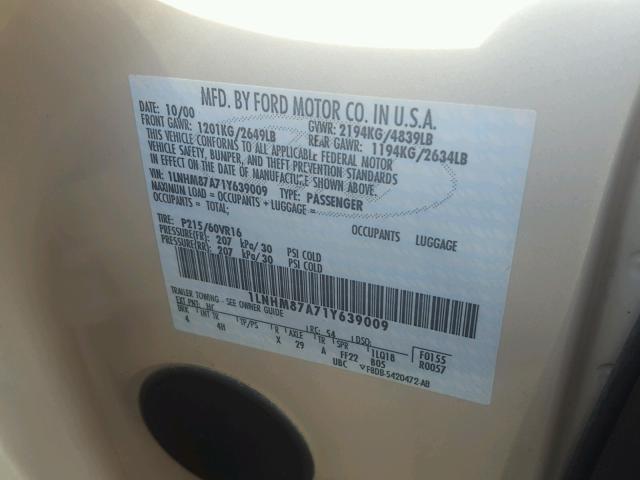 1LNHM87A71Y639009 - 2001 LINCOLN LS 奶油色 照片 10
