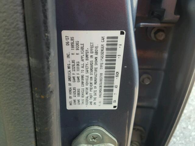 1HGCM56387A183718 - 2007 HONDA ACCORD SE BLUE photo 10