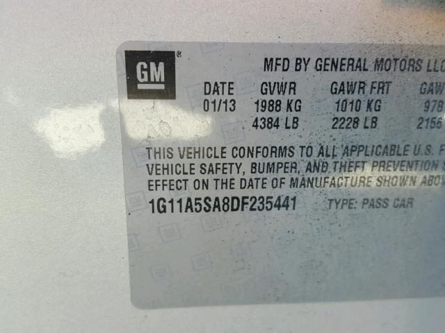 1G11A5SA8DF235441 - 2013 CHEVROLET MALIBU LS 银色 照片 10