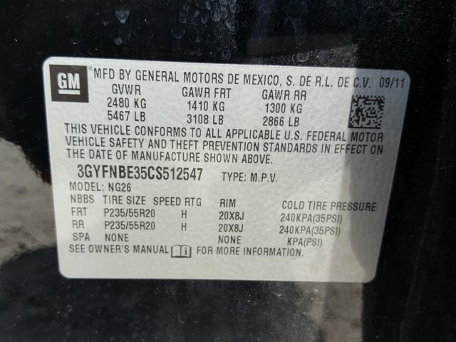 3GYFNBE35CS512547 - 2012 CADILLAC SRX PERFOR 黑色 照片 10